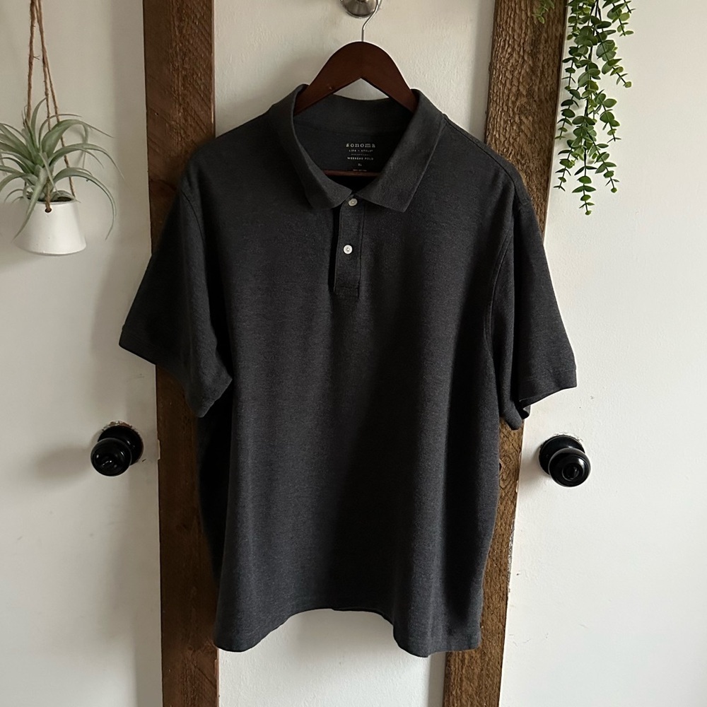 Sonoma Men's Dark Gray ‘Weekend’ Polo Short Sleeve Shirt Size XL 100% Cotton